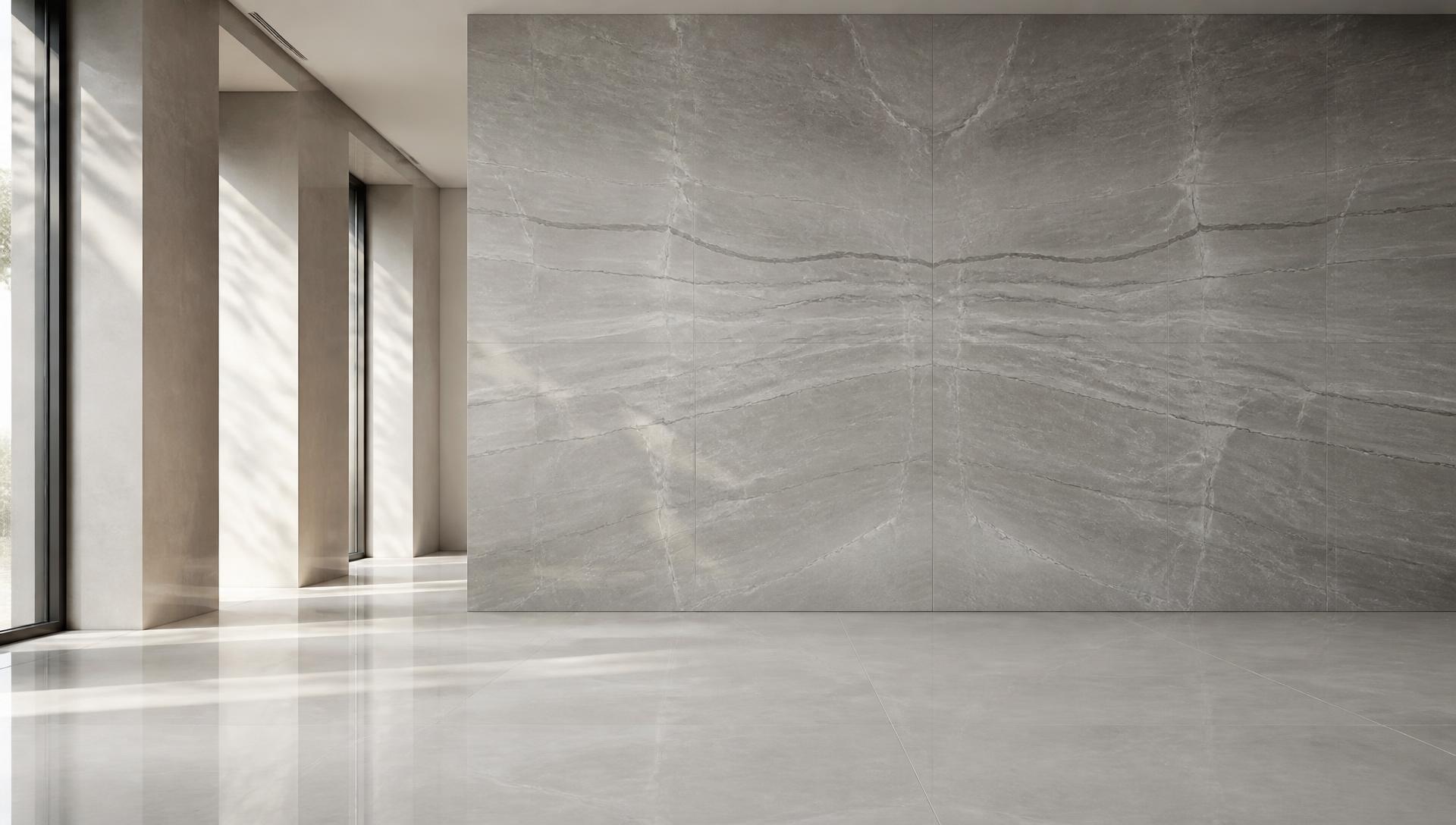 Book-matched marble slab with dramatic veining